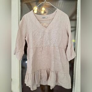 Laura Bianch Italy 100% Linen Ruffle Tiered Tunic Women's Neutral Small Top